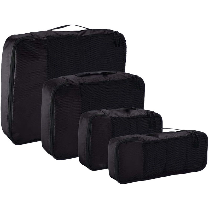 4 Piece Black Packing Travel Organizer Cubes Set