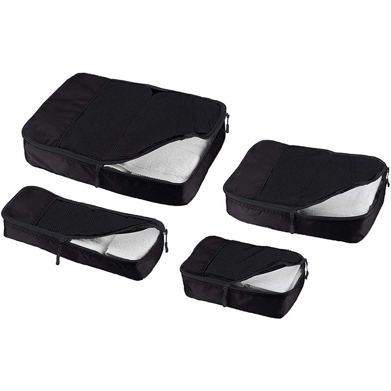 4 Piece Black Packing Travel Organizer Cubes Set