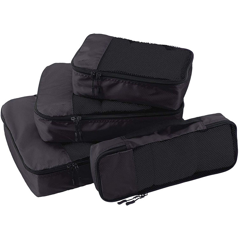 4 Piece Black Packing Travel Organizer Cubes Set