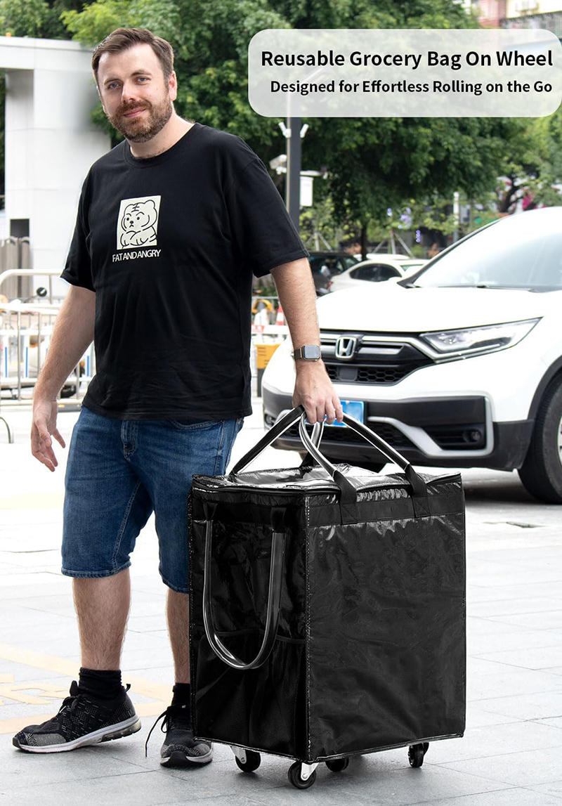  Custom Foldable Wheeled PP Woven Bag Trolley Grocery Shopping Insulated Cooler Trolley Bag