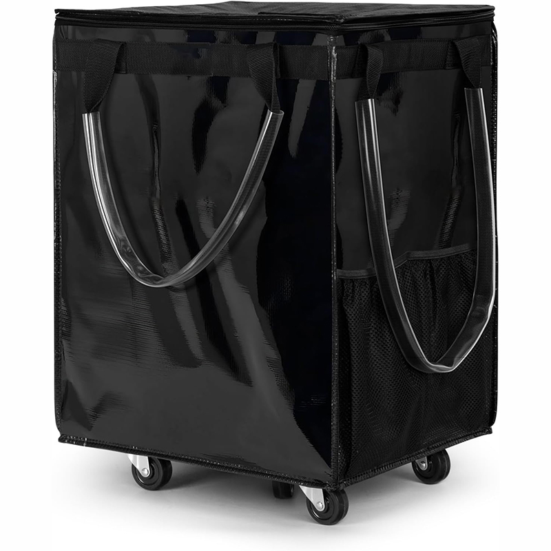  Custom Foldable Wheeled PP Woven Bag Trolley Grocery Shopping Insulated Cooler Trolley Bag