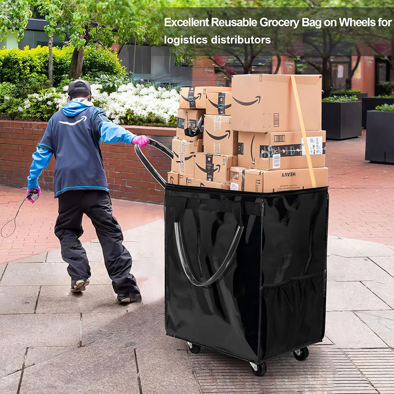 Custom Foldable Wheeled PP Woven Bag Trolley Grocery Shopping Insulated Cooler Trolley Bag