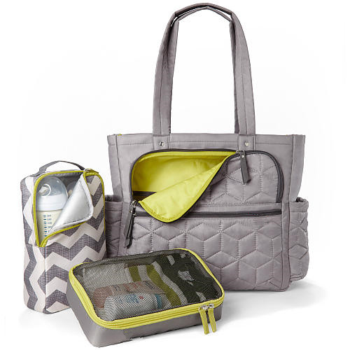 Diaper bag set Gray quilted