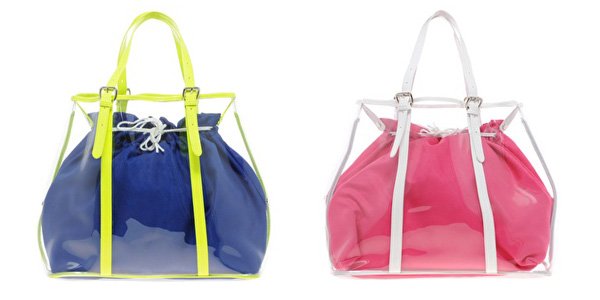 Transparent beach bag with drawstring bag inside