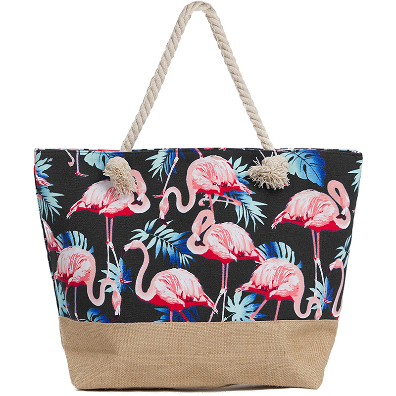 flower printed canvas beach tote bag