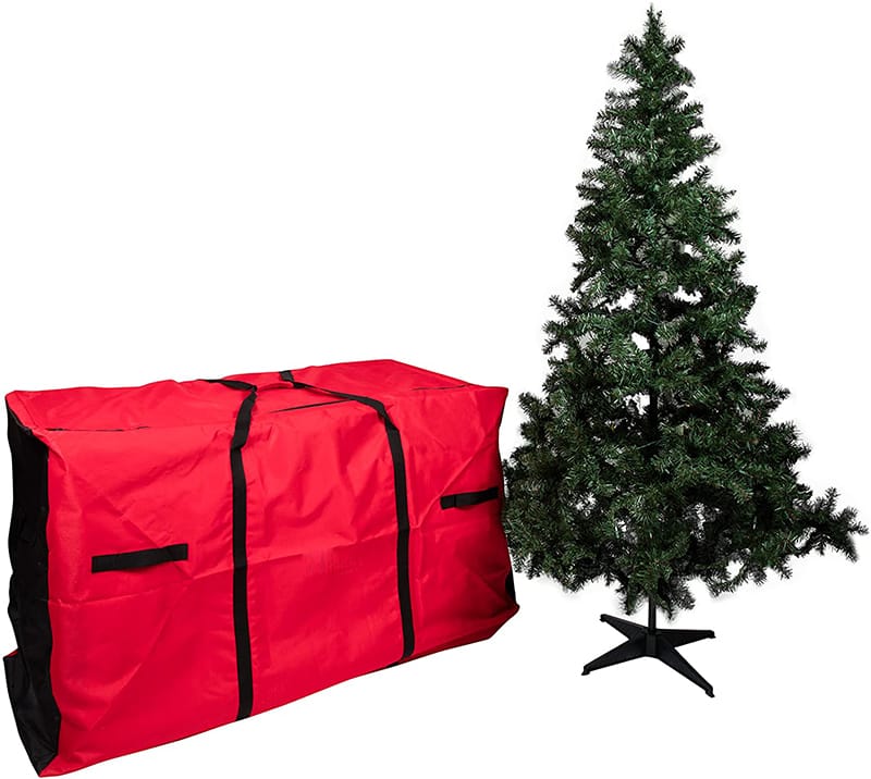 Red wheelie tall artificial tree bag