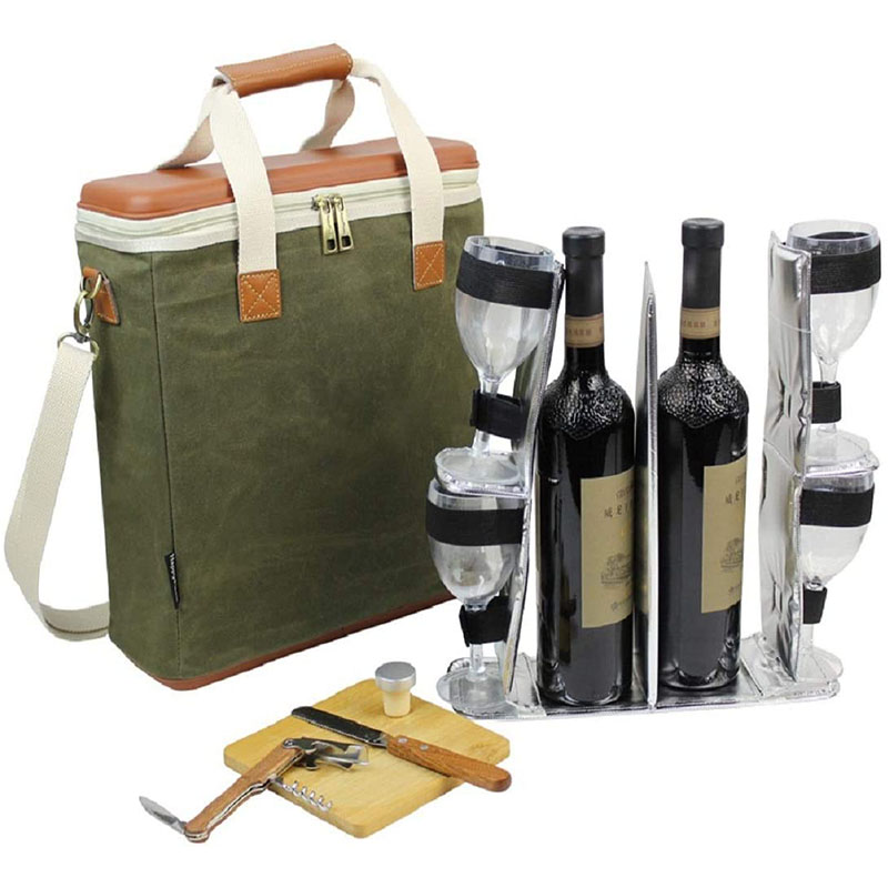 Waxed canvas 3 bottle wine bag