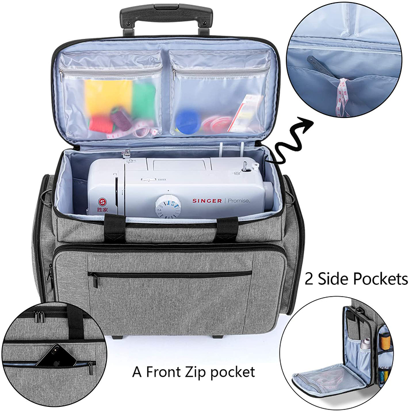 Wheeled sewing machine bag